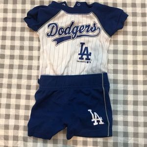 0-3 month dodger jersey onesie and shorts set